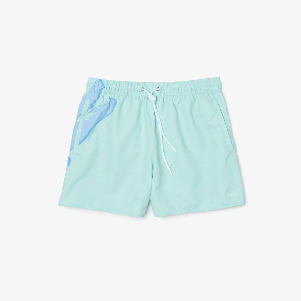 Lacoste Crocodile Built-In Mesh Boxer Swimming Trunks Turquoise | IOT-481263