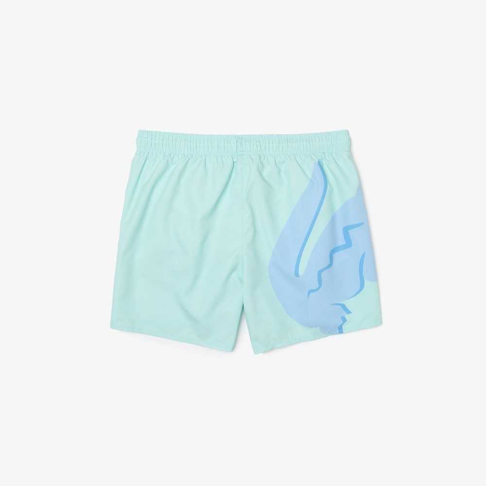 Lacoste Crocodile Built-In Mesh Boxer Swimming Trunks Turquoise | IOT-481263