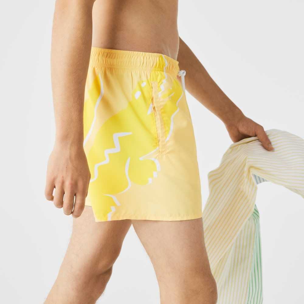 Lacoste Crocodile Built-In Mesh Boxer Swimming Trunks Yellow | WTA-439205