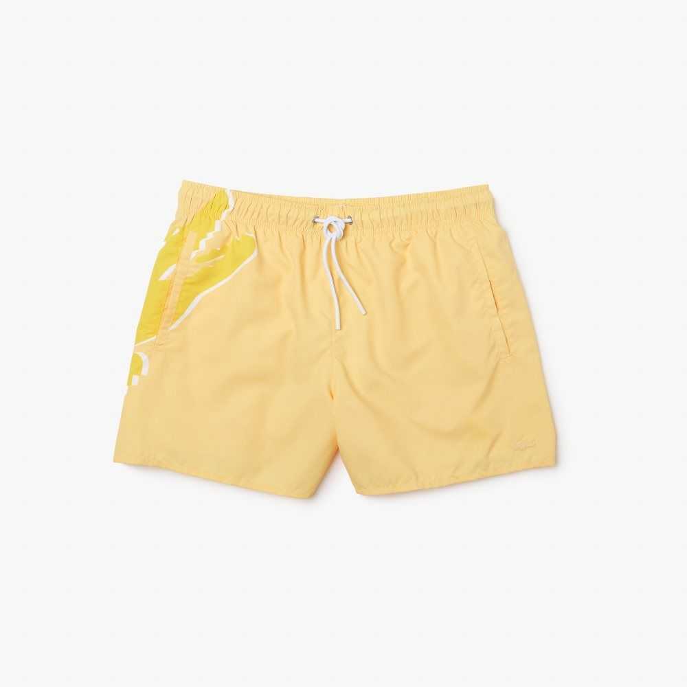 Lacoste Crocodile Built-In Mesh Boxer Swimming Trunks Yellow | WTA-439205