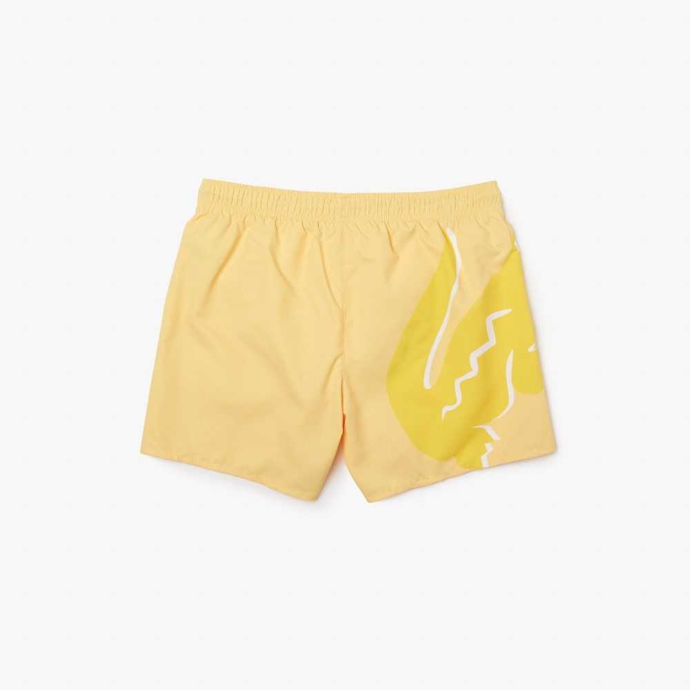 Lacoste Crocodile Built-In Mesh Boxer Swimming Trunks Yellow | WTA-439205