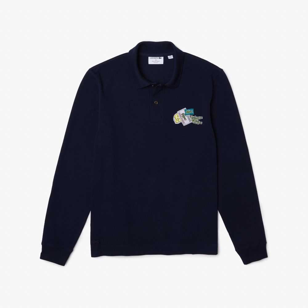 Lacoste Crocodile Comic Badge Polo Navy Blue | SIQ-560478