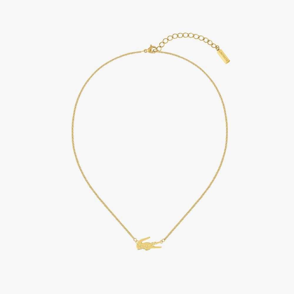 Lacoste Crocodile Necklace Gold | GVC-826903