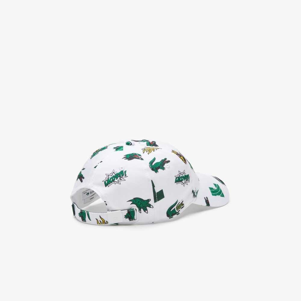 Lacoste Crocodile Print Cap White | MSG-708934