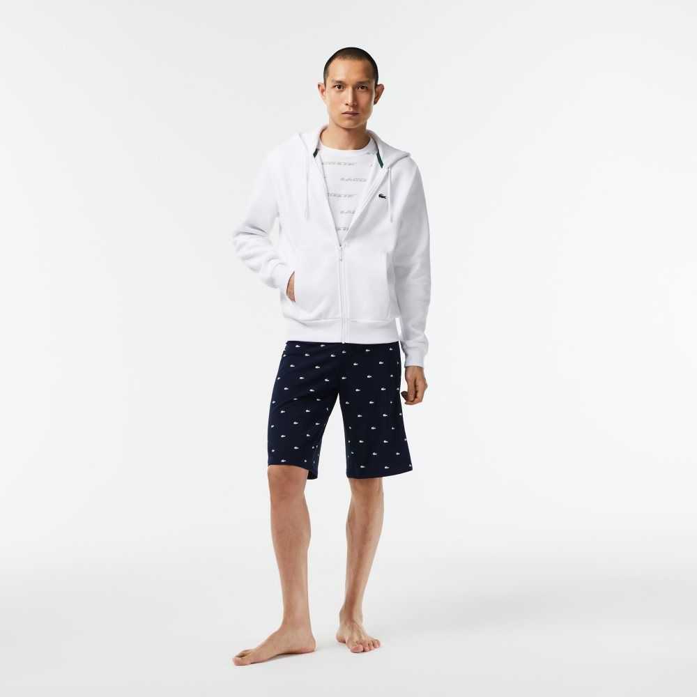 Lacoste Crocodile Print Cotton Jersey Pajama Shorts Navy Blue / White | BRQ-381640