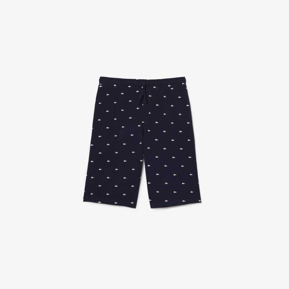 Lacoste Crocodile Print Cotton Jersey Pajama Shorts Navy Blue / White | BRQ-381640