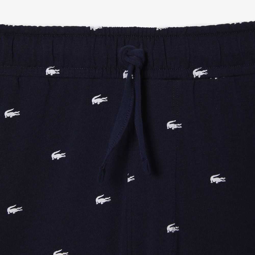 Lacoste Crocodile Print Cotton Jersey Pajama Shorts Navy Blue / White | BRQ-381640