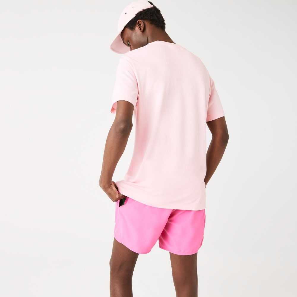 Lacoste Crocodile Print Crew Neck Stretch Organic Cotton T-Shirt Pink | NJE-410698