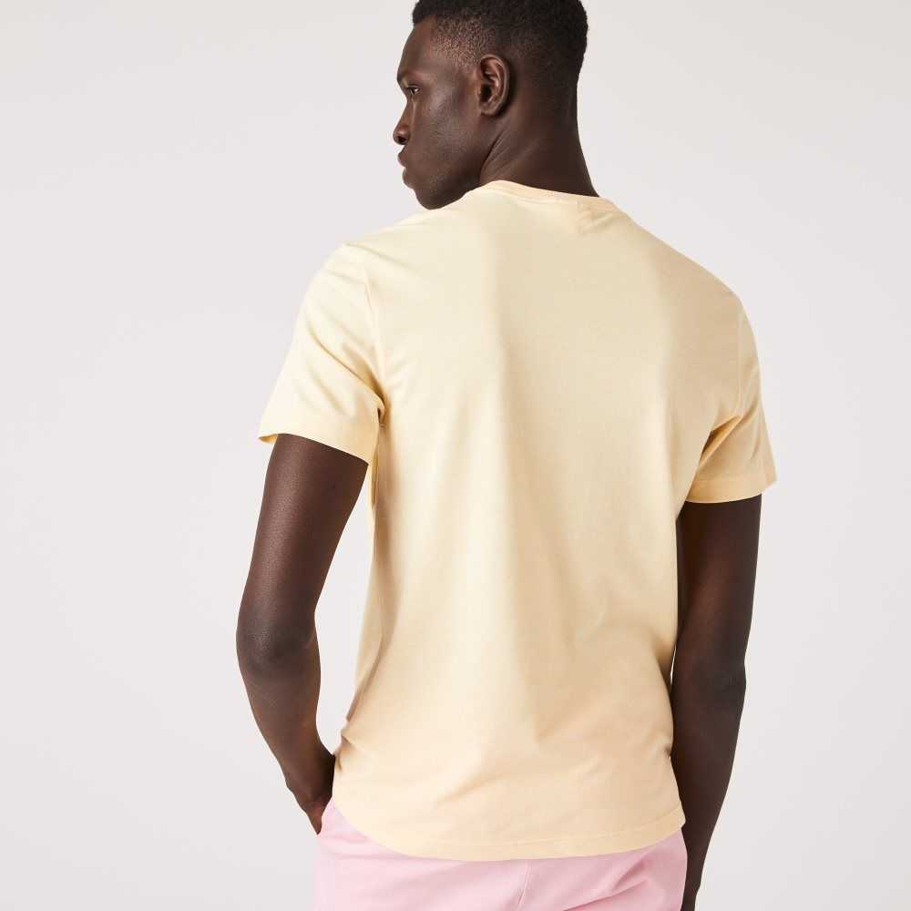 Lacoste Crocodile Print Crew Neck Stretch Organic Cotton T-Shirt Yellow | SOK-231089