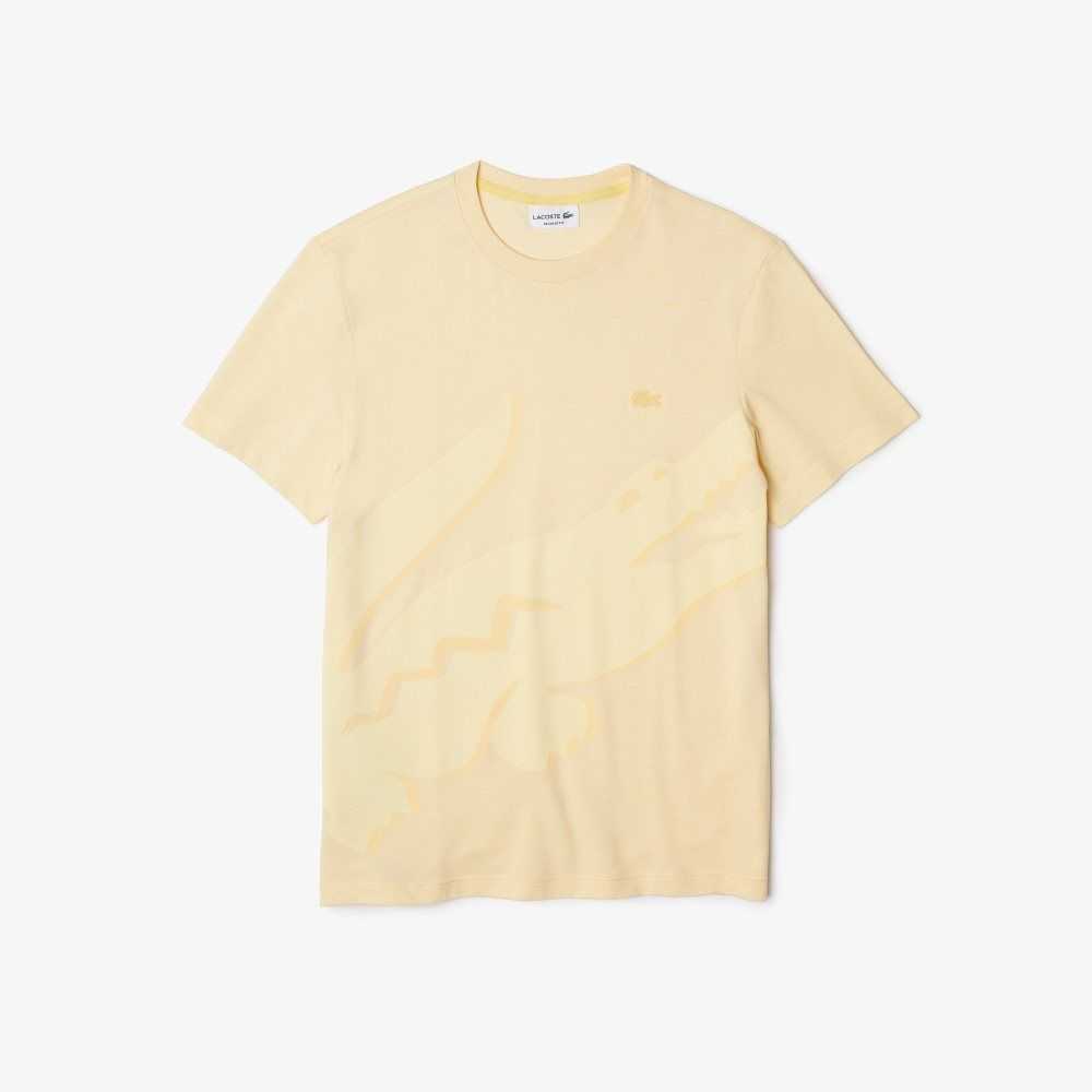 Lacoste Crocodile Print Crew Neck Stretch Organic Cotton T-Shirt Yellow | SOK-231089