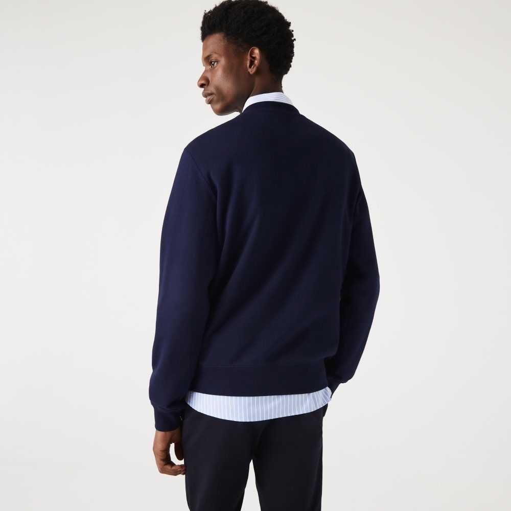 Lacoste Crocodile Print Crew Neck Sweatshirt Navy Blue | HPZ-930827