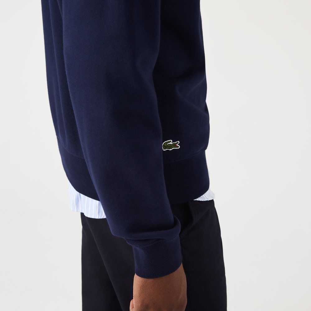 Lacoste Crocodile Print Crew Neck Sweatshirt Navy Blue | HPZ-930827