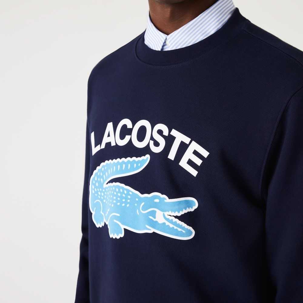 Lacoste Crocodile Print Crew Neck Sweatshirt Navy Blue | HPZ-930827