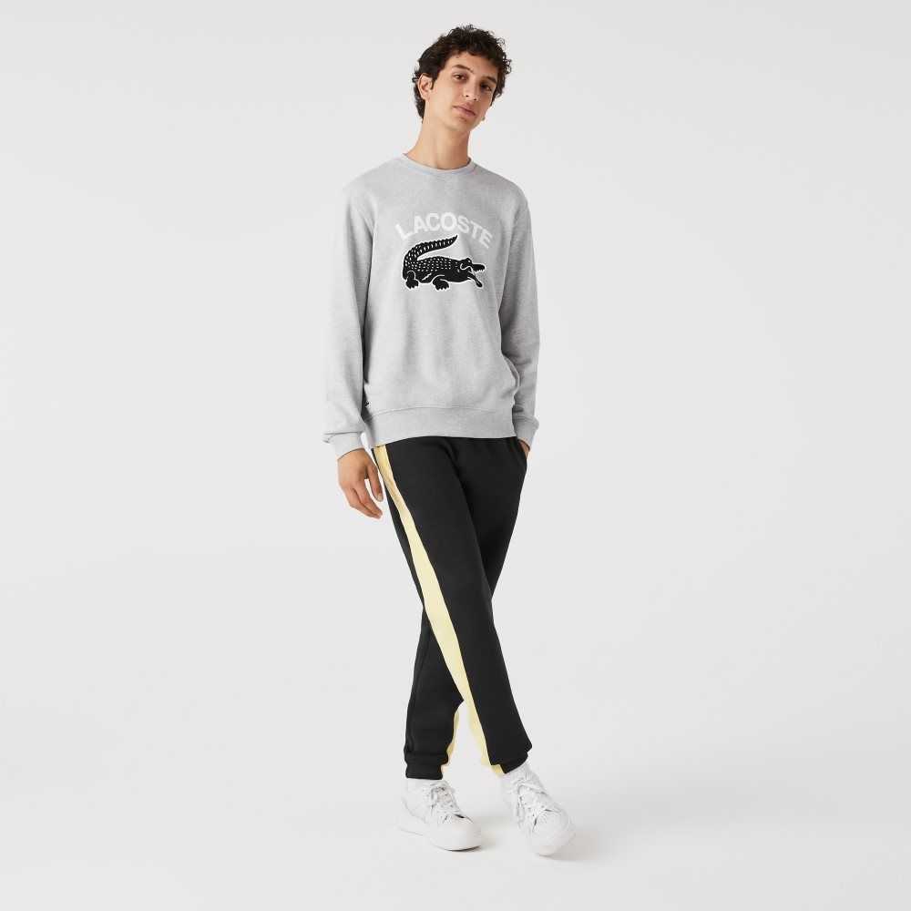 Lacoste Crocodile Print Crew Neck Sweatshirt Grey Chine | NUR-129504