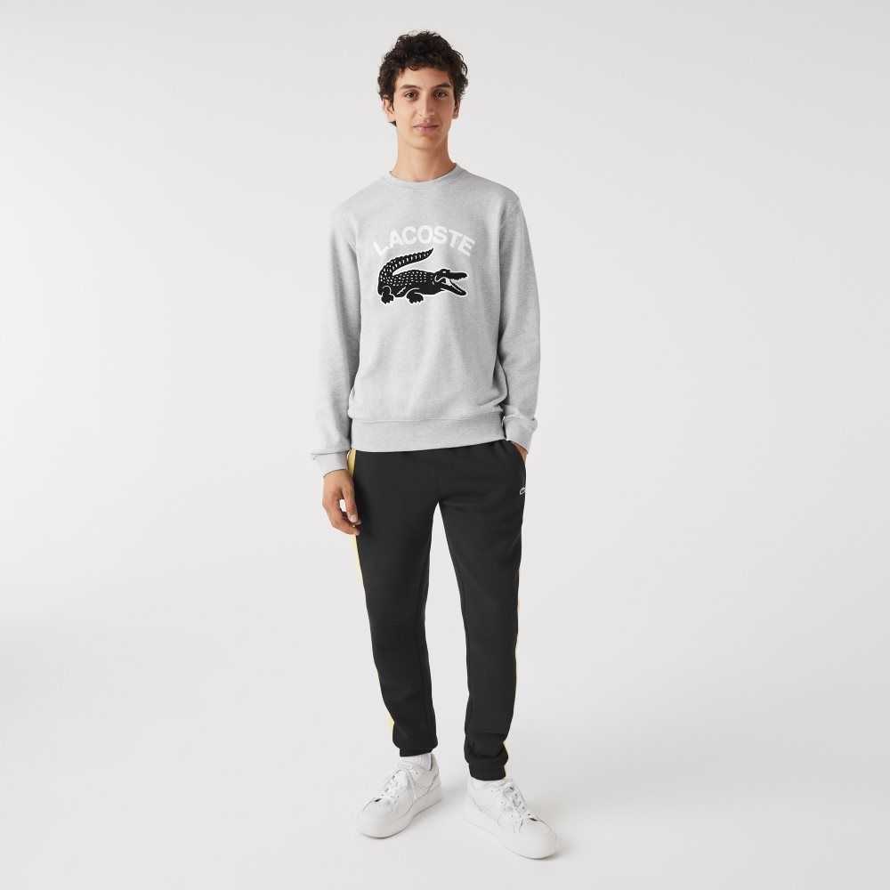 Lacoste Crocodile Print Crew Neck Sweatshirt Grey Chine | NUR-129504