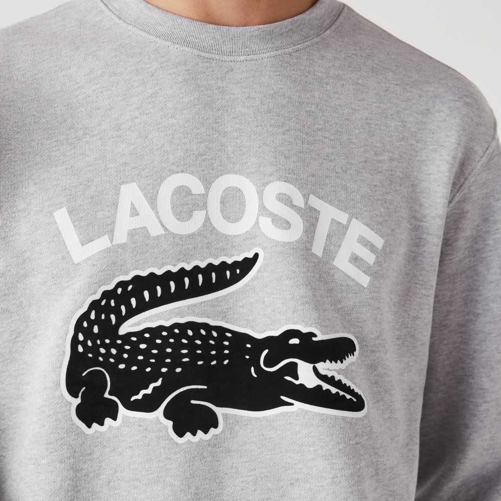 Lacoste Crocodile Print Crew Neck Sweatshirt Grey Chine | NUR-129504