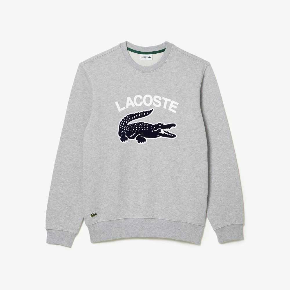 Lacoste Crocodile Print Crew Neck Sweatshirt Grey Chine | NUR-129504