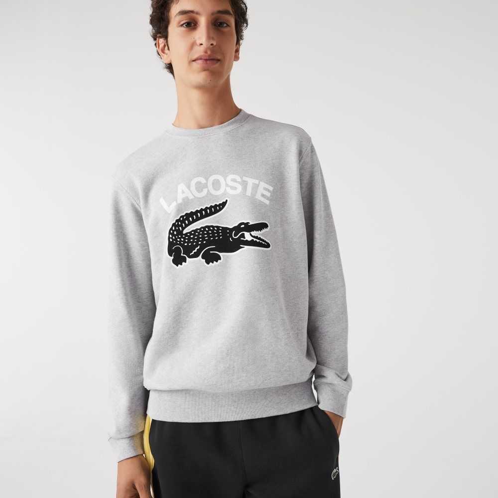 Lacoste Crocodile Print Crew Neck Sweatshirt Grey Chine | NUR-129504