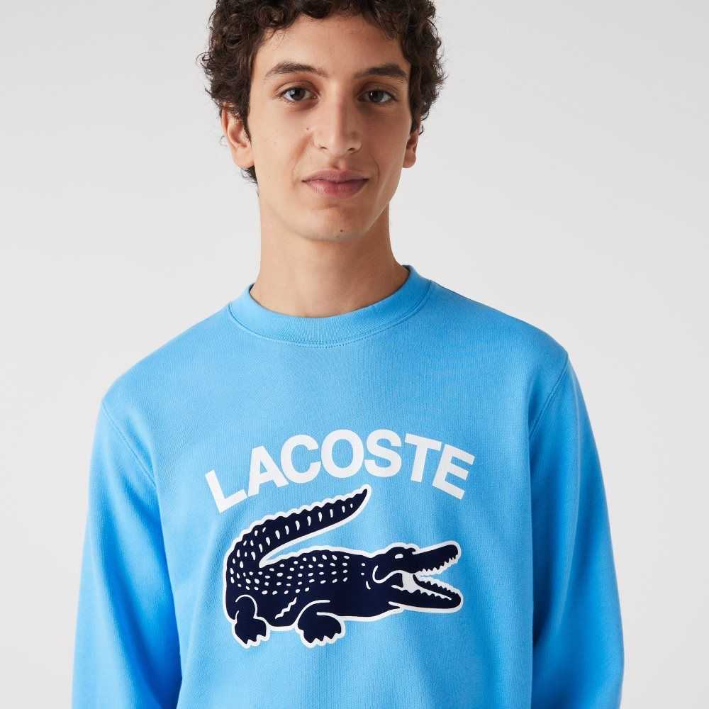 Lacoste Crocodile Print Crew Neck Sweatshirt Blue | ULI-651293