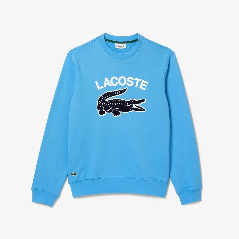 Lacoste Crocodile Print Crew Neck Sweatshirt Blue | ULI-651293