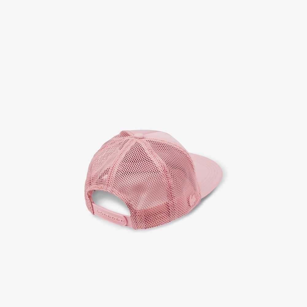 Lacoste Crocodile Print Neoprene And Mesh Cap Pink | IFU-497605