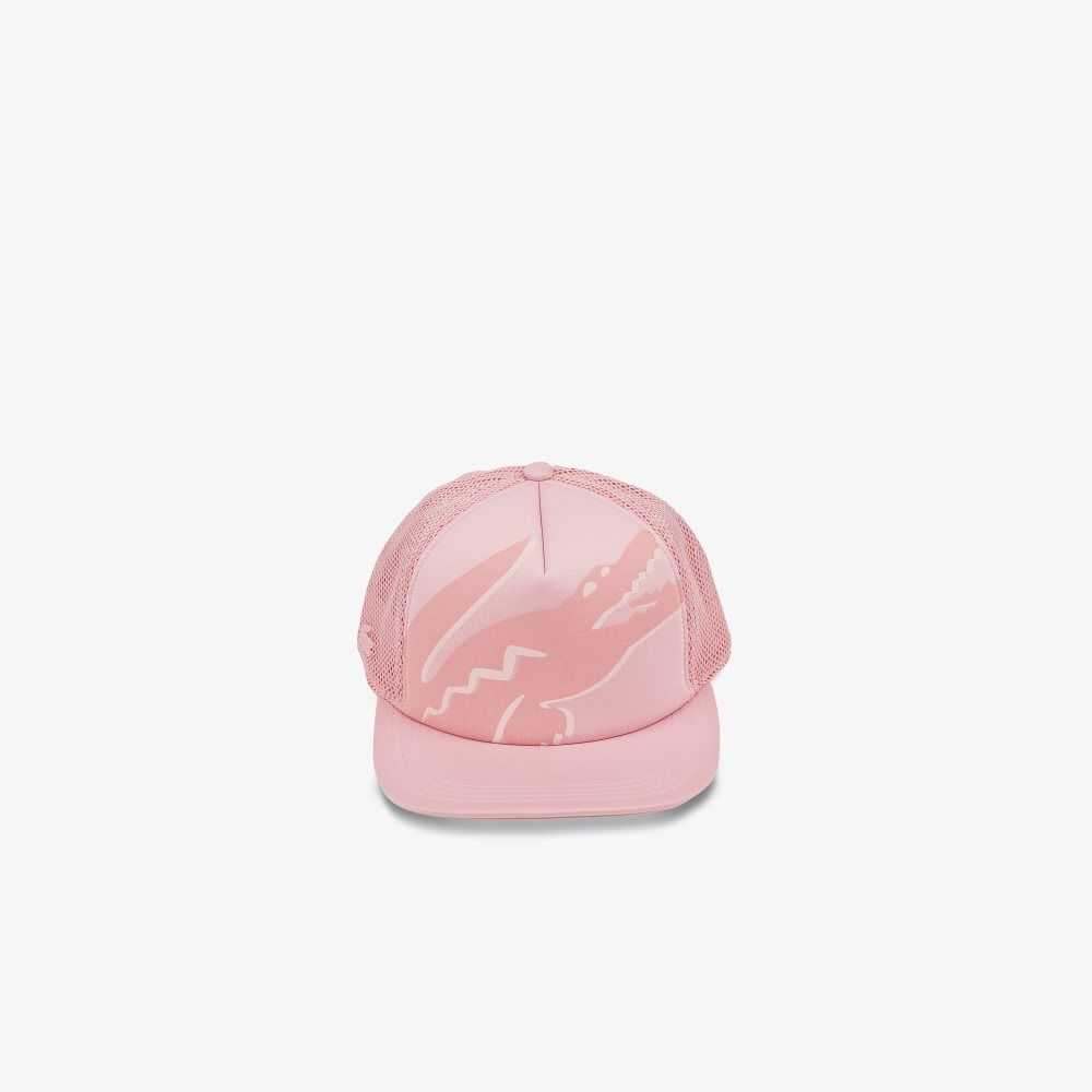 Lacoste Crocodile Print Neoprene And Mesh Cap Pink | IFU-497605