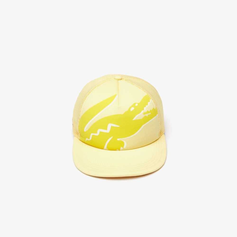 Lacoste Crocodile Print Neoprene And Mesh Cap Yellow | SFM-159764