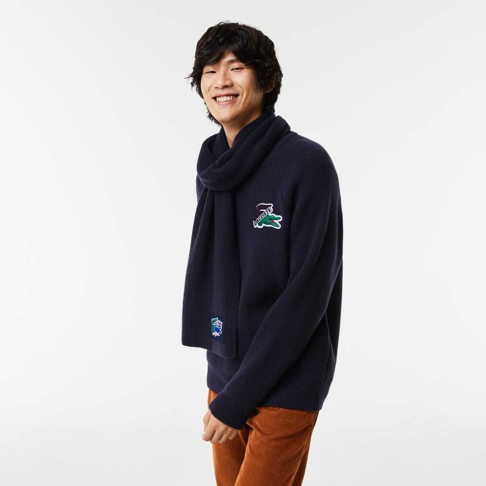 Lacoste Crocodile Sweater Navy Blue | ZHE-572160