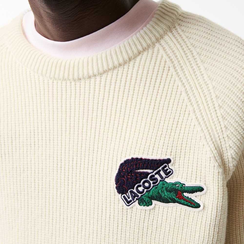 Lacoste Crocodile Sweater White | DTH-679405