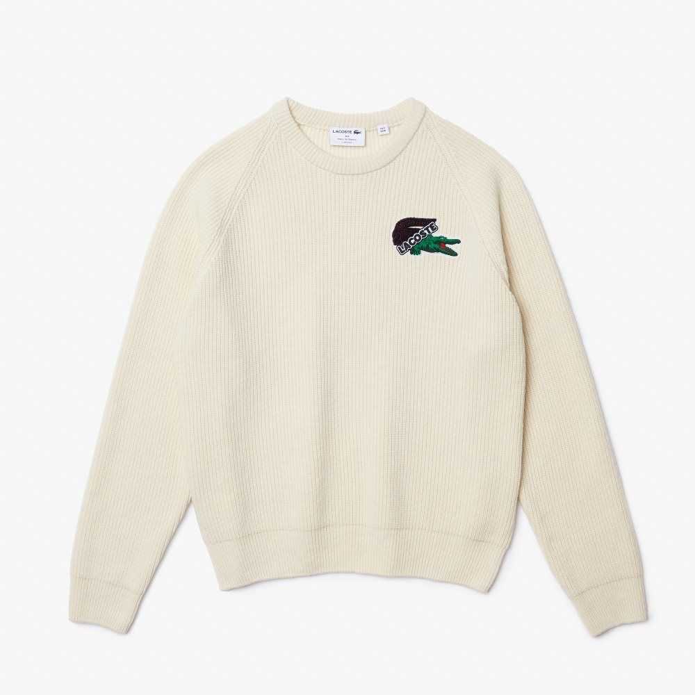 Lacoste Crocodile Sweater White | DTH-679405