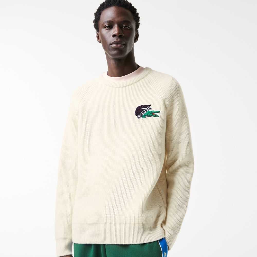 Lacoste Crocodile Sweater White | DTH-679405