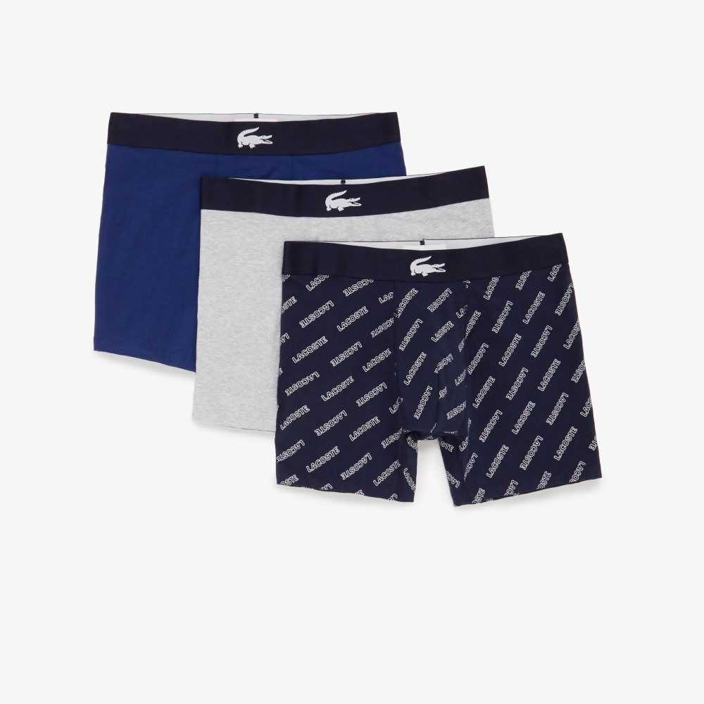 Lacoste Crocodile Waist Long Boxer Brief 3-Pack Navy Blue / White / Grey Chine / Navy Blue | TIG-963751