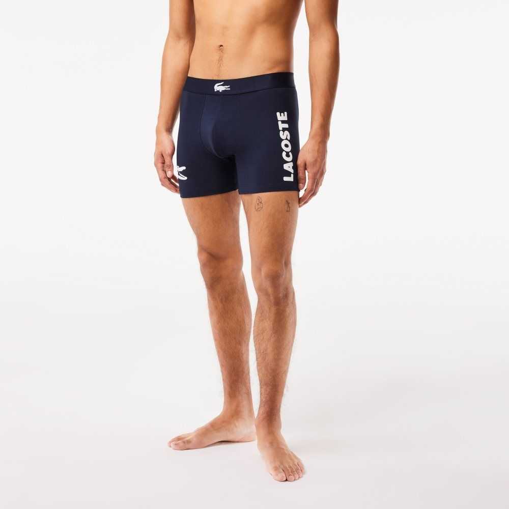 Lacoste Crocodile Waist Long Stretch Cotton Boxer Brief 3-Pack Navy Blue / White / Grey Chine / Navy Blue | KSY-508642