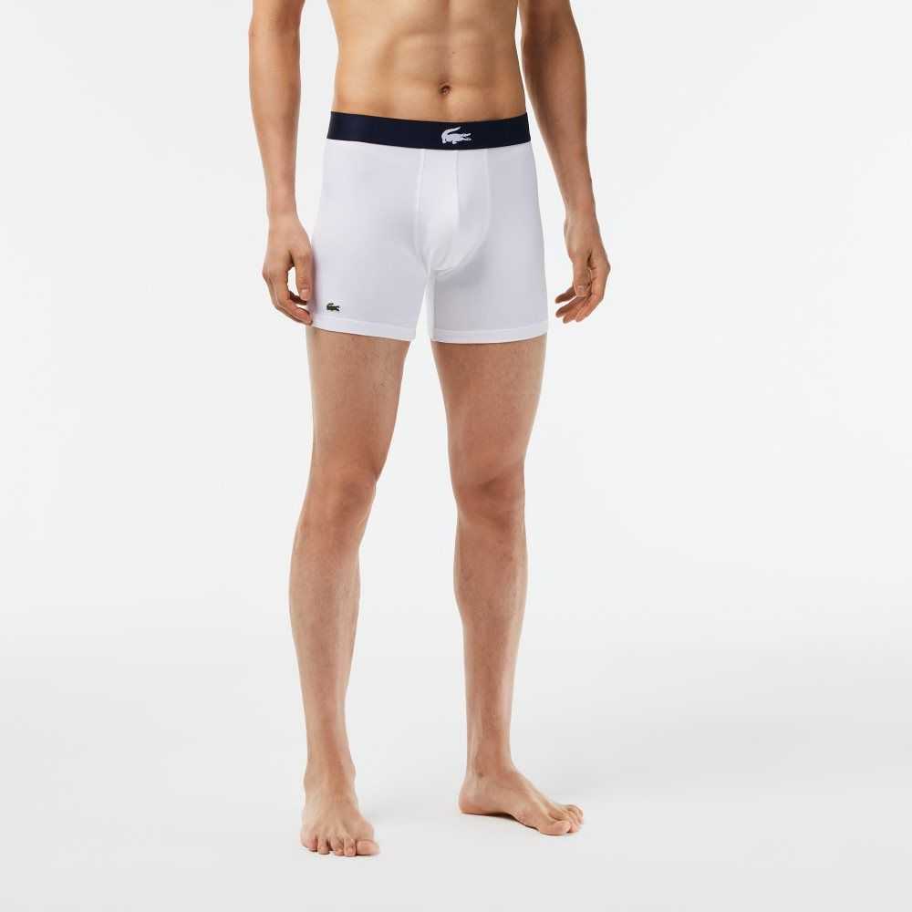 Lacoste Crocodile Waist Long Stretch Cotton Boxer Brief 3-Pack Green / Navy Blue / White | VGP-954671