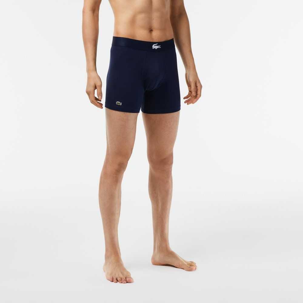 Lacoste Crocodile Waist Long Stretch Cotton Boxer Brief 3-Pack Green / Navy Blue / White | VGP-954671