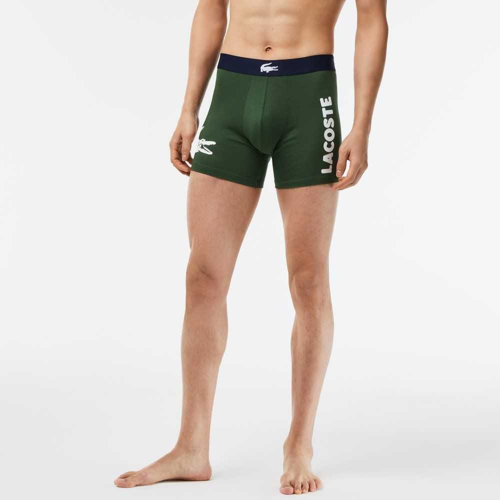 Lacoste Crocodile Waist Long Stretch Cotton Boxer Brief 3-Pack Green / Navy Blue / White | VGP-954671