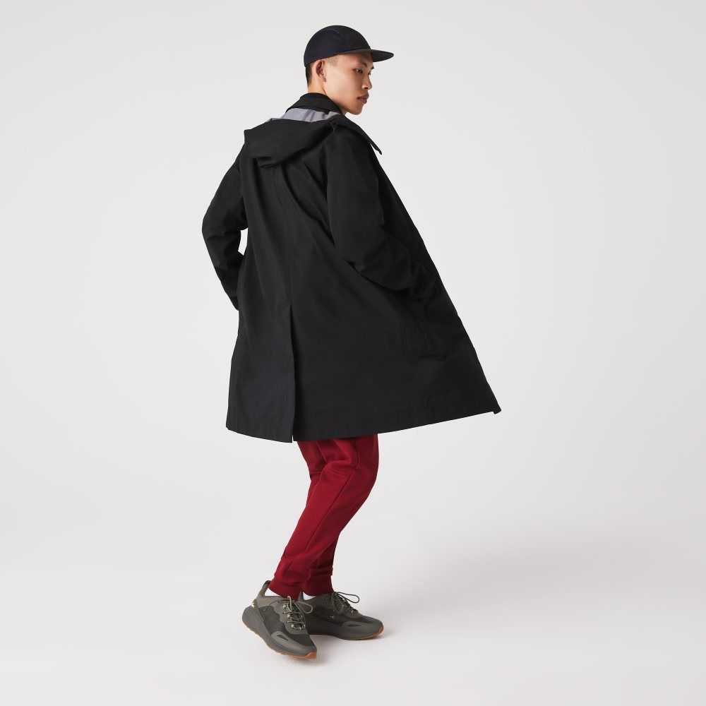 Lacoste Detachable Hood Knee-Length Water-Resistant Parka Black | PKL-083672