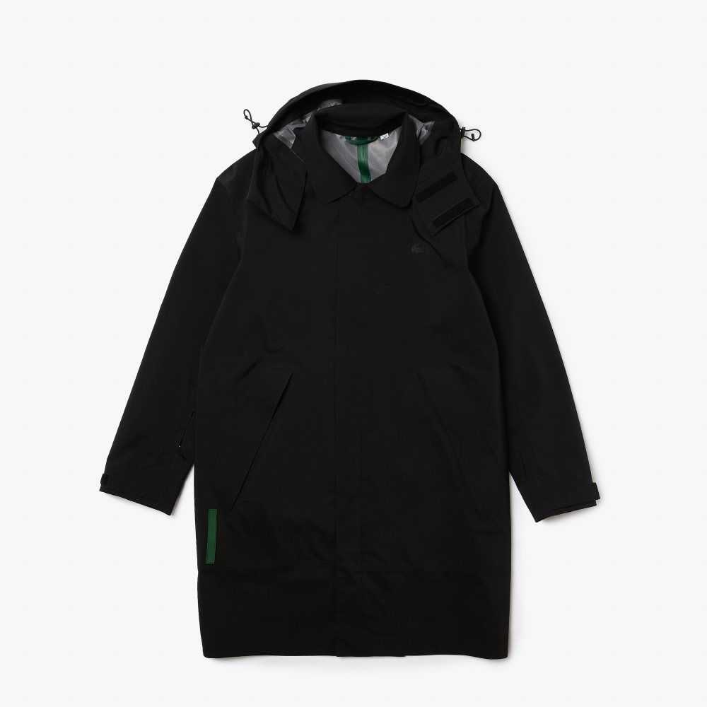 Lacoste Detachable Hood Knee-Length Water-Resistant Parka Black | PKL-083672