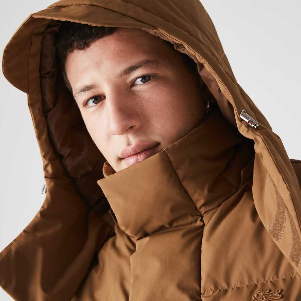 Lacoste Detachable Hood Long Puffer Coat Brown | OSH-298761