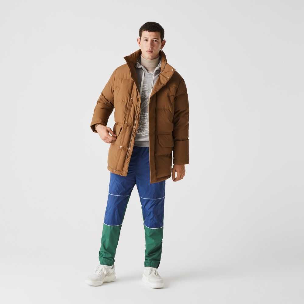 Lacoste Detachable Hood Long Puffer Coat Brown | OSH-298761