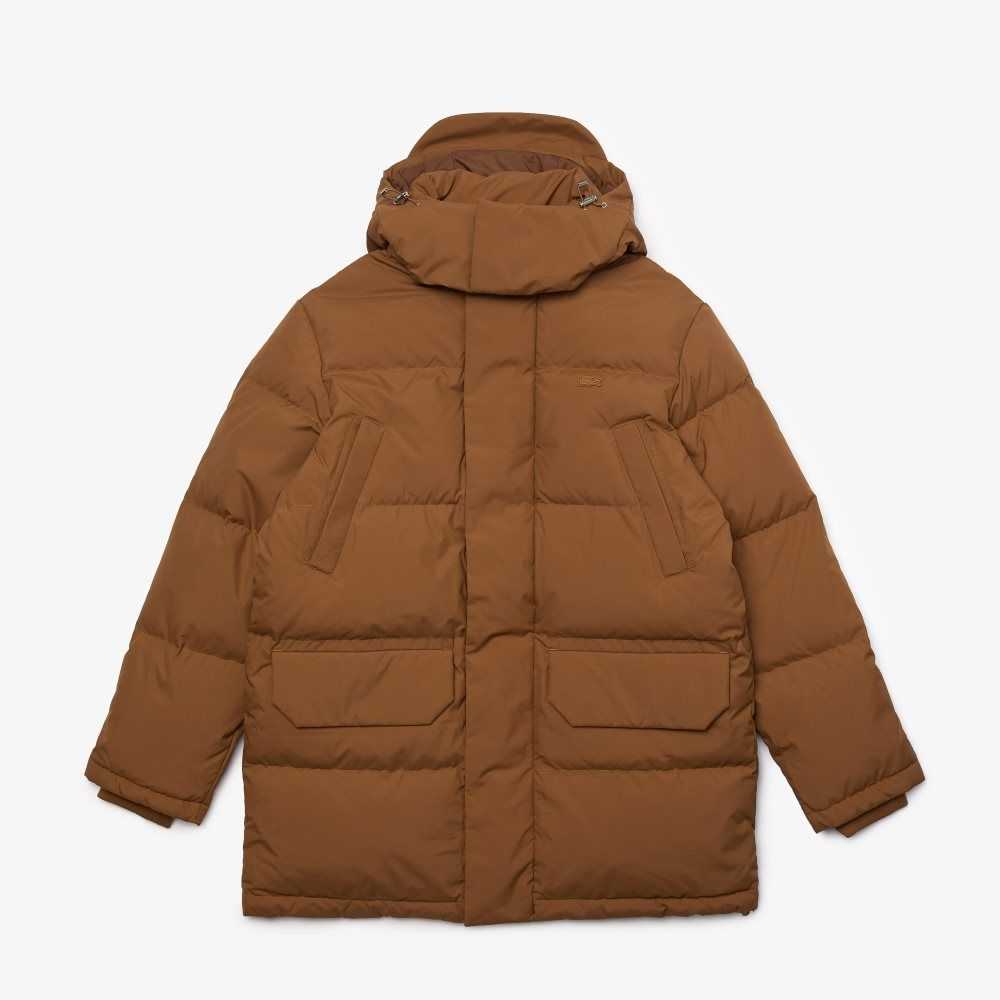 Lacoste Detachable Hood Long Puffer Coat Brown | OSH-298761