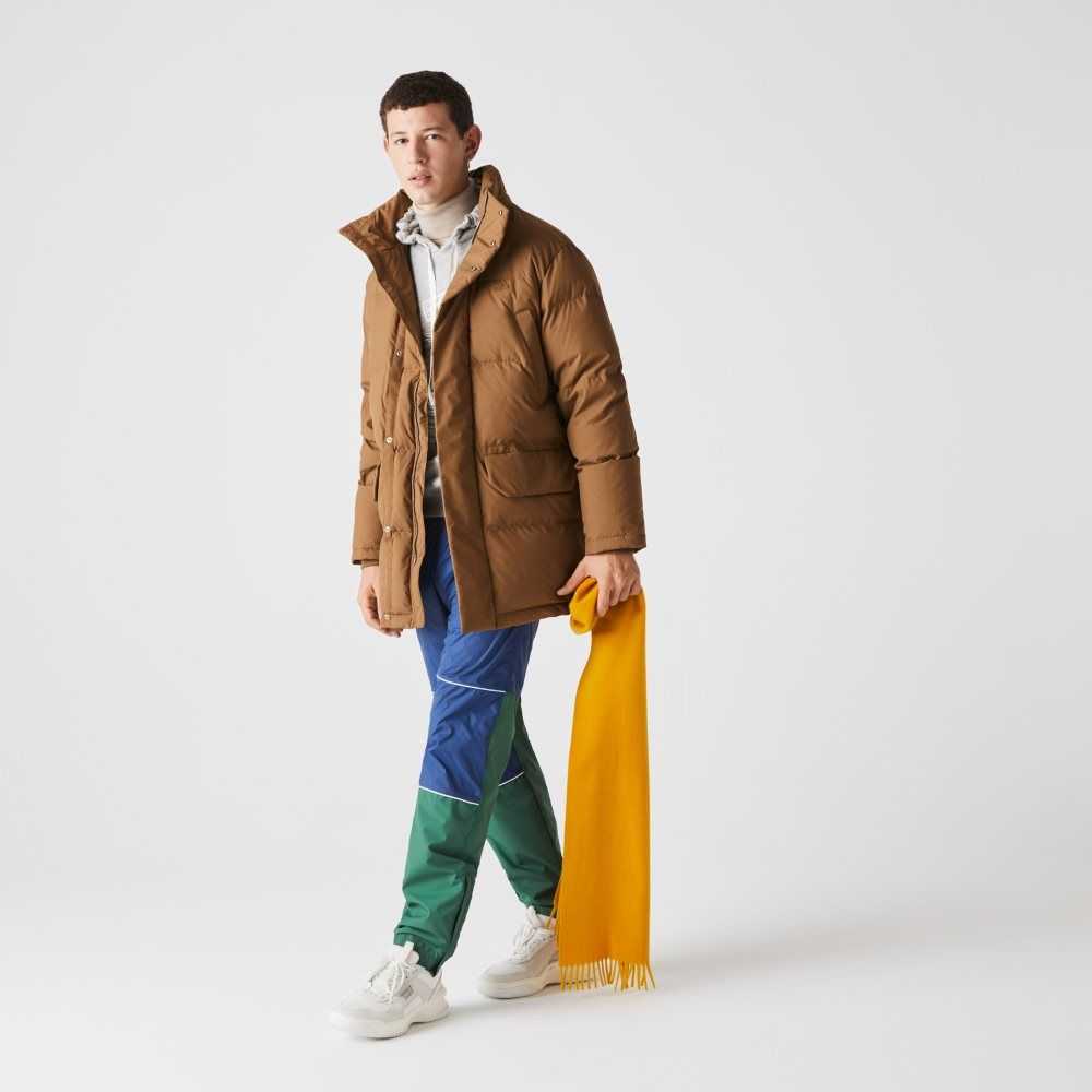 Lacoste Detachable Hood Long Puffer Coat Brown | OSH-298761