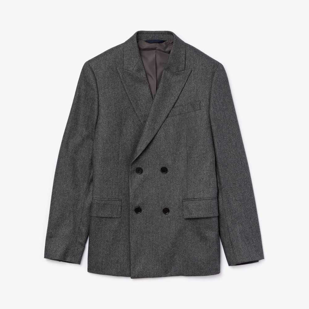 Lacoste Double-Breasted Chevron Virgin Wool And Cashmere Blazer Grey / Grey Chine | JZV-289643