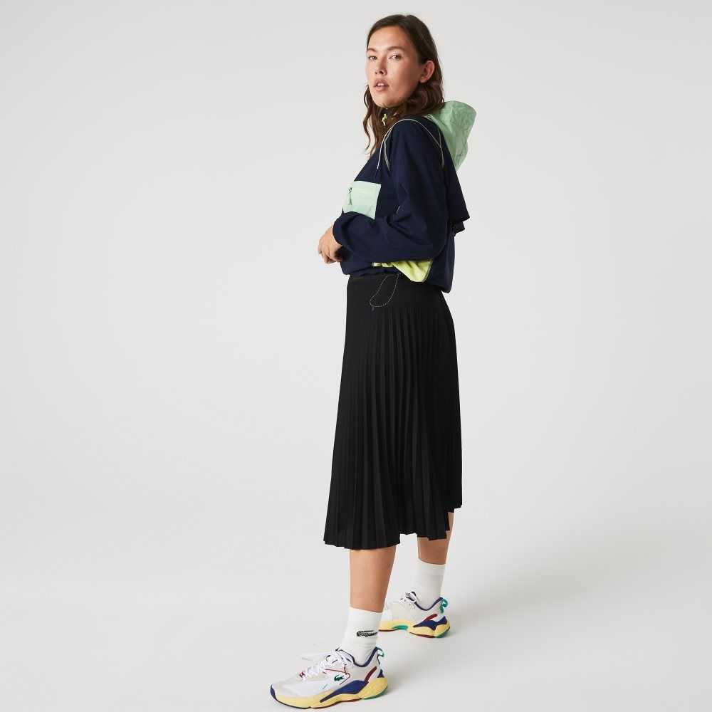 Lacoste Elasticized Waist Flowing Pleated Skirt Black | EHL-387640