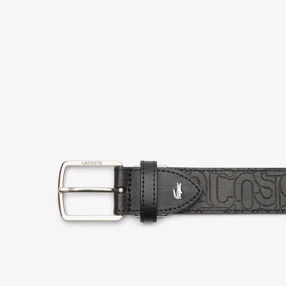 Lacoste Embossed Leather Tongue Buckle Allover Embossed Noir | JSB-021846