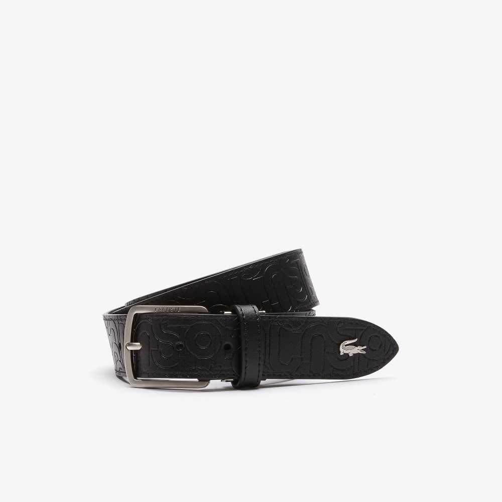 Lacoste Embossed Leather Tongue Buckle Allover Embossed Noir | JSB-021846