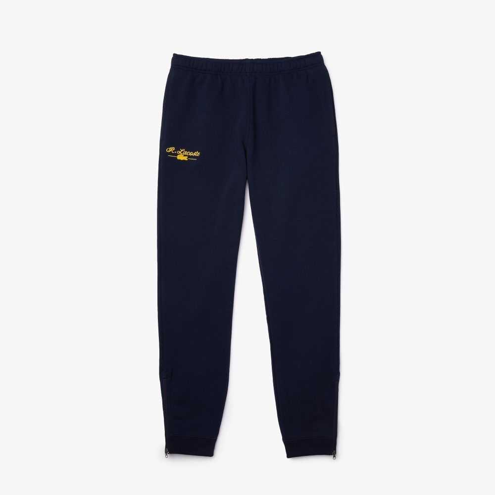 Lacoste Embroidered Signature Cotton Fleece Jogging Pants Navy Blue | UPQ-132678