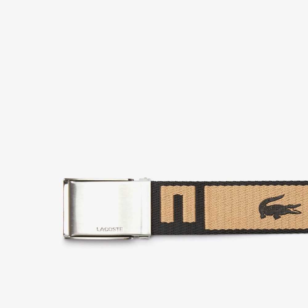 Lacoste Engraved Branded Plate Buckle Belt Viennois Noir | JHX-529168