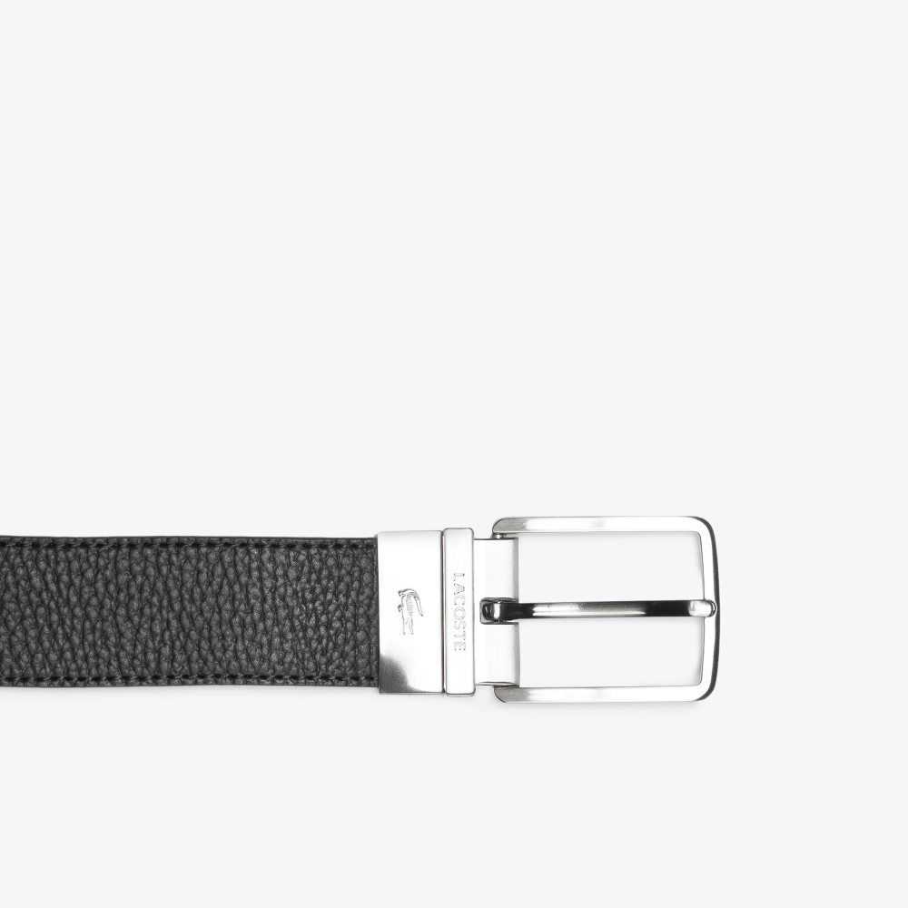 Lacoste Engraved Buckle Grained Leather Belt Dark Brown | NUL-490867