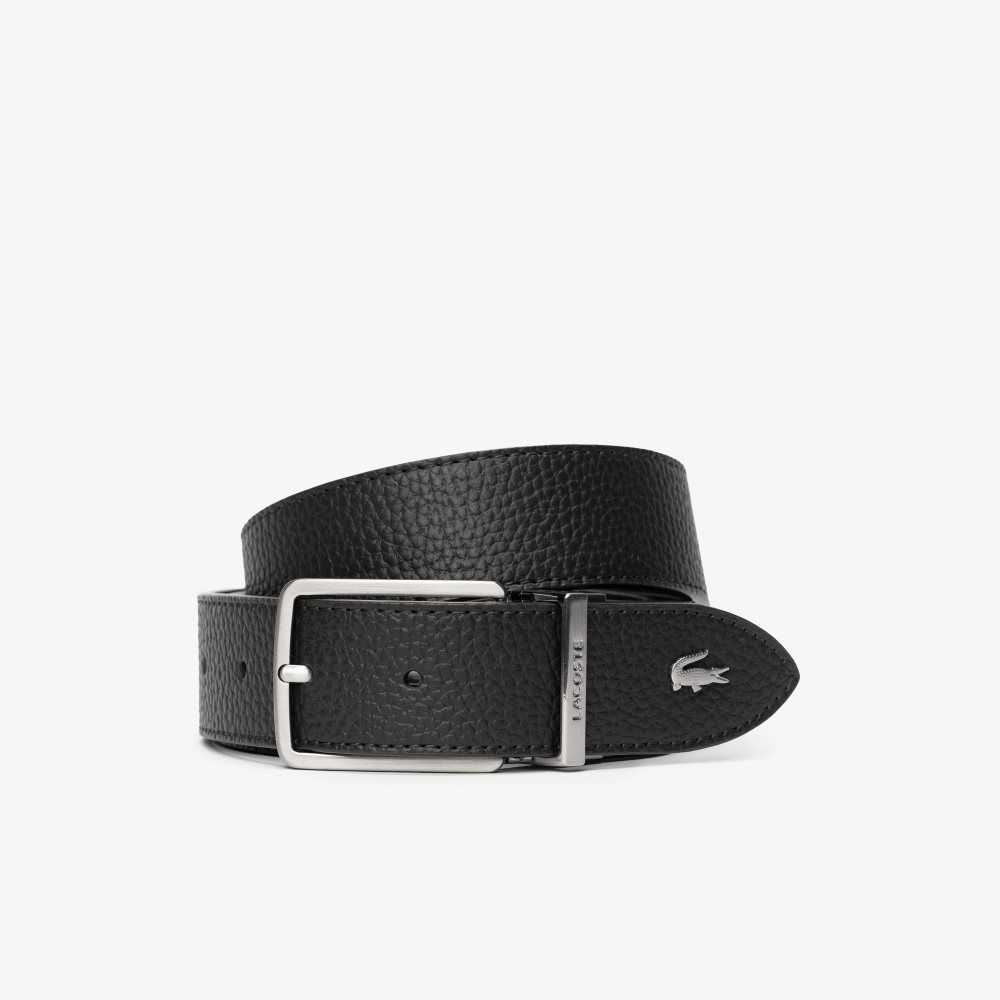 Lacoste Engraved Buckle Grained Leather Belt Dark Brown | NUL-490867